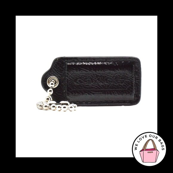 2" COACH Texture Black Patent Leather Nickel Key Fob Bag Charm Keychain Hang Tag - Picture 1 of 1